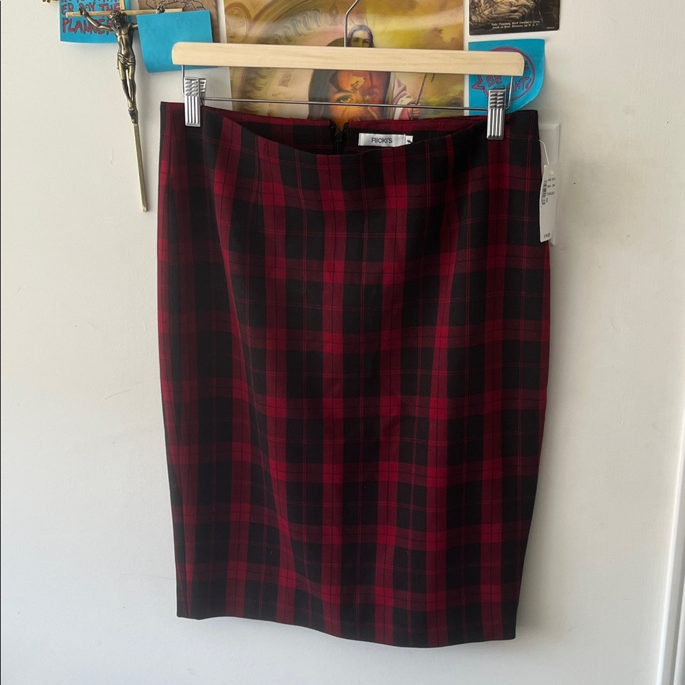 Ricki's Red and Black Plaid Pencil Skirt
